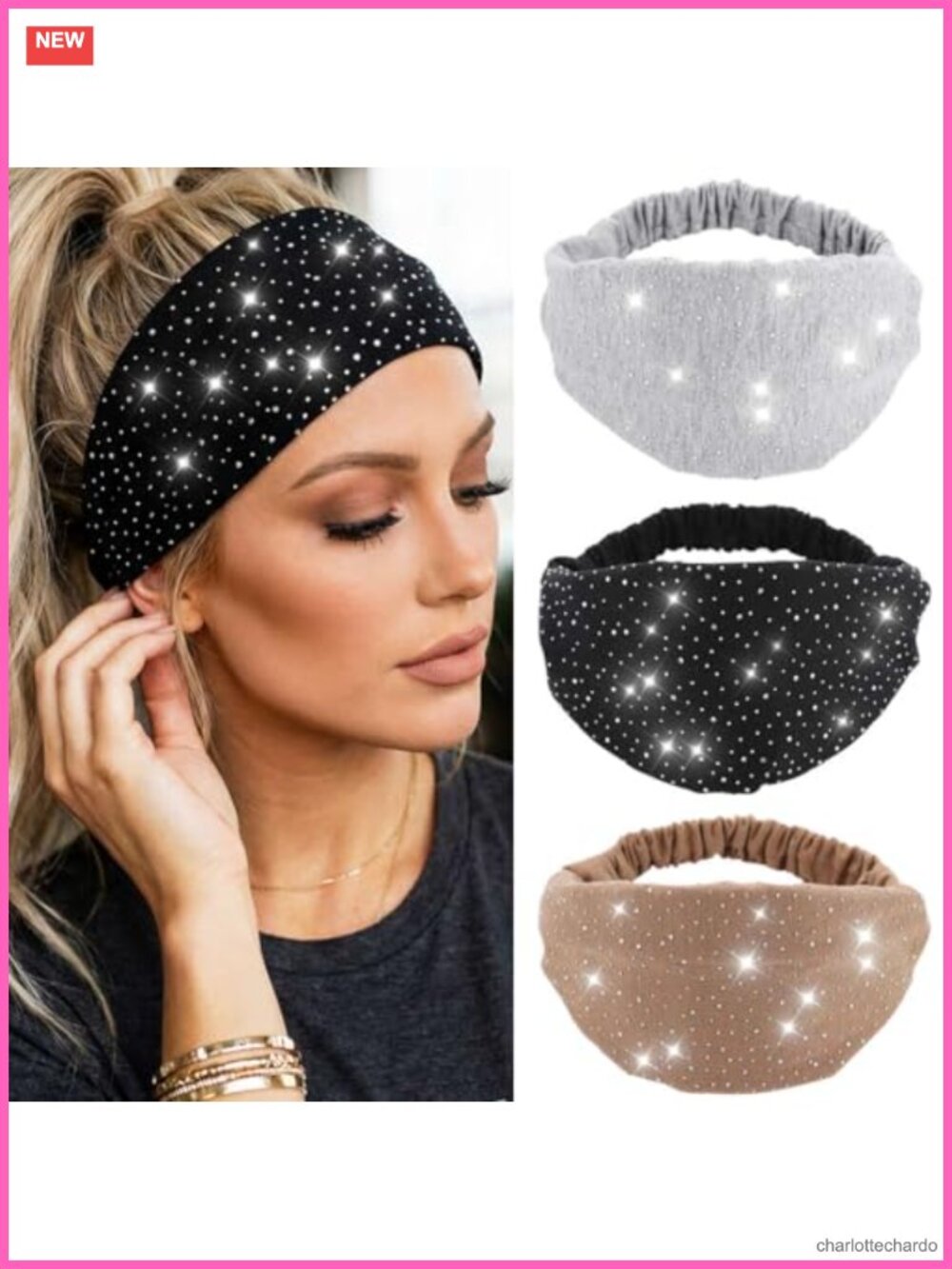 Rhinestone Wide Headband Set Elastic Turban Hair Accessories for Women